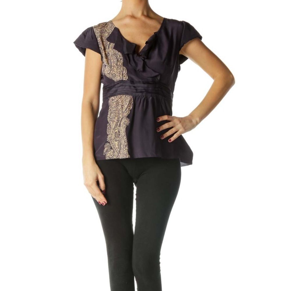 Odille Anthropologie Silk Ruffle Cap Sleeve Shirt Blouse Size Small